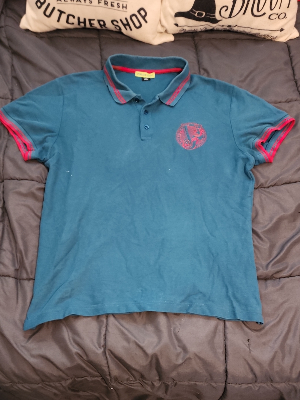 Authentic Versace Blue And Red Polo Shirt Size Medium
